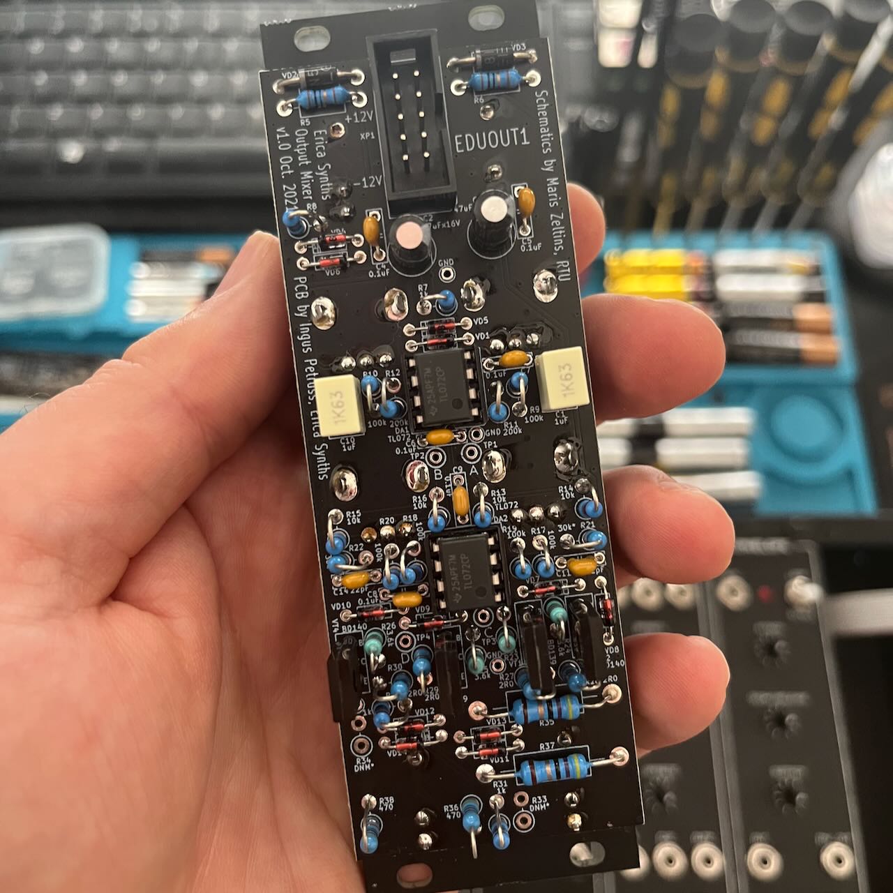 Components soldered to the Output Mixer PCB